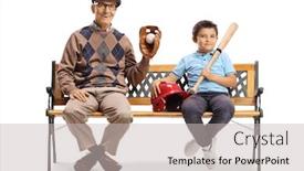  Presentation with man sitting bench - PPT theme having boy-and-an-elderly-man background and a light gray colored foreground