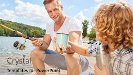  Presentation with coffee cup - Audience pleasing theme consisting of boy-and-dad-fishing backdrop and a coral colored foreground