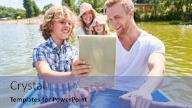  Presentation with tour - Slide deck enhanced with boy and family with tablet computer on a boat tour on a lake in summer background and a teal colored foreground