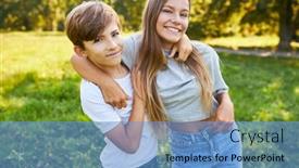  Presentation with siblings - Presentation theme with boy-and-girl-as-siblings background and a teal colored foreground