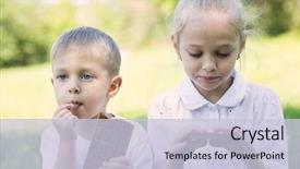  Presentation with sister - Slide set enhanced with boy and girl eating chocolate bar brother and sister background and a lemonade colored foreground