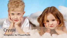  Presentation with costume - Slide deck consisting of boy and girl in angel background and a coral colored foreground