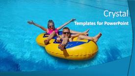  Presentation with play children - Slide set featuring boy-and-girl-on-inflatable background and a teal colored foreground