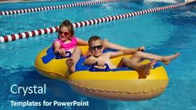  Presentation with play kids - Amazing slide set having boy-and-girl-on-inflatable backdrop and a ocean colored foreground