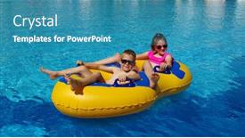  Presentation with play kids - Slide deck enhanced with boy-and-girl-on-inflatable background and a teal colored foreground