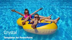  Presentation with play kids - Theme having boy-and-girl-on-inflatable background and a teal colored foreground