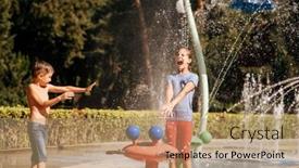  Presentation with pure splash water - Presentation design with boy-and-girl-play background and a coral colored foreground