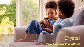  Presentation with computer - Slide deck enhanced with boy-and-girl-playing-handheld background and a violet colored foreground