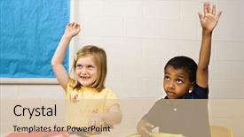  Presentation with children hands - Presentation enhanced with boy and girl raising hands background and a lemonade colored foreground