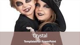  Presentation with costume - Colorful slide deck enhanced with boy and girl wearing halloween costume with pumpkin on white background backdrop and a coral colored foreground