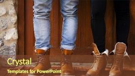  Presentation with leather shoes - Cool new theme with boy and girl with fashion backdrop and a tawny brown colored foreground