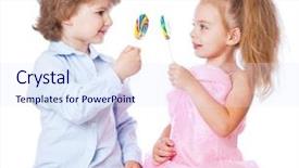  Presentation with brown sugar isolated on white - Slides with boy and girl with lollipops isolated on white background background and a sky blue colored foreground
