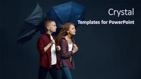 Presentation with wind - Beautiful presentation theme featuring boy-and-girl-with-umbrellas backdrop and a navy blue colored foreground