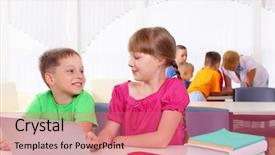  Presentation with employees working together - Beautiful slides featuring boy and girl working together backdrop and a  colored foreground