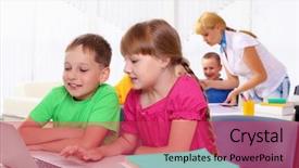  Presentation with employees working together - Amazing PPT layouts having boy and girl working together backdrop and a  colored foreground