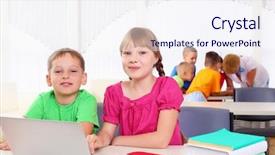  Presentation with working together - Colorful slide deck enhanced with boy and girl working together backdrop and a  colored foreground
