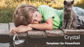  Presentation with hello kitty cute little kitten - Slide set with boy-and-his-beloved-kitten background and a dark gray colored foreground