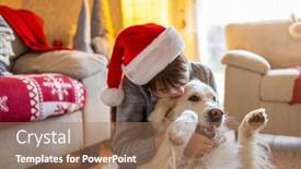  Presentation with dog christmas - PPT layouts consisting of boy-and-his-dog-enjoying background and a coral colored foreground