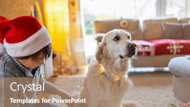  Presentation with dog christmas - PPT layouts with boy-and-his-dog-enjoying background and a coral colored foreground