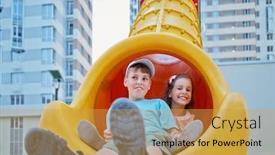  Presentation with sister - Cool new slide deck with slide on children playground backdrop and a yellow colored foreground