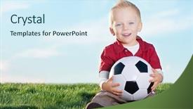  Presentation with 8 ball billiards - Beautiful presentation design featuring boy and holding his soccer backdrop and a sky blue colored foreground