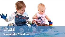  Presentation with painting old - Amazing presentation theme having boy and toddler girl painting backdrop and a teal colored foreground