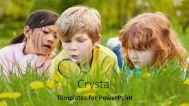  Presentation with magnifying glass - Beautiful slides featuring boy-and-two-girls-discover backdrop and a gold colored foreground