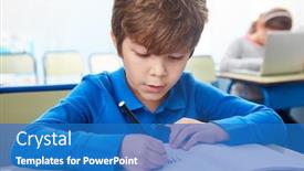  Presentation with elementary - Slide set having boy-as-a-student-drawing background and a teal colored foreground