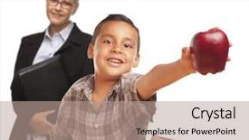  Presentation with teachers apple - Presentation with boy at desk with apple background and a coral colored foreground