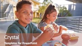  Presentation with school lunch - Slides enhanced with boy at elementary school lunch background and a coral colored foreground