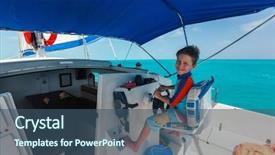  Presentation with sail - Audience pleasing PPT layouts consisting of boy at sail boat wheel backdrop and a ocean colored foreground