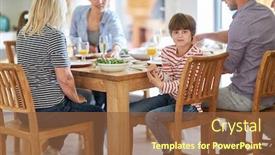  Presentation with dining table - PPT theme featuring boy-at-the-dining-table background and a tawny brown colored foreground