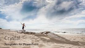  Presentation with rain clouds - Slides having boy-balancing-on-a-washed background and a coral colored foreground