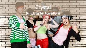  Presentation with brick wall - Beautiful slide deck featuring boy band - group of trendy teenagers posing backdrop and a coral colored foreground