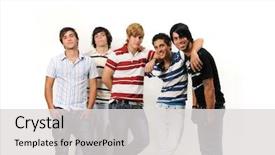  Presentation with boy band - PPT theme featuring boy band - portrait of young trendy group background and a light gray colored foreground
