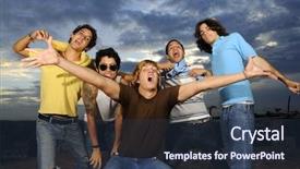  Presentation with group - Slides having boy band - portrait of young trendy group background and a tawny brown colored foreground
