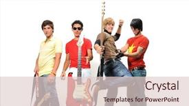  Presentation with group - PPT layouts consisting of boy band - portrait of young trendy teenager background and a lemonade colored foreground