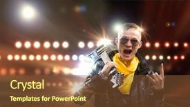  Presentation with rock band - Presentation design featuring boy band - young man rock musician background and a tawny brown colored foreground