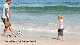  Presentation with father and son - Beautiful slides featuring boy beach ball - father playing football with his backdrop and a lemonade colored foreground