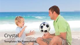  Presentation with silhouette of father and son - Cool new slides with boy beach ball - happy father playing football backdrop and a coral colored foreground