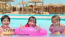  Presentation with beach ball - Slide deck enhanced with boy beach ball - kids by the pool background and a lilac colored foreground