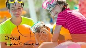  Presentation with beach ball - Colorful slide set enhanced with boy beach ball - kids by the pool backdrop and a red colored foreground