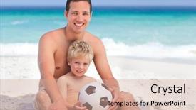  Presentation with father and son - Beautiful PPT theme featuring boy beach ball - son playing football with his backdrop and a coral colored foreground