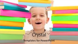  Presentation with tan book stack stacks of books - Audience pleasing theme consisting of boy-behind-pile-of-books and a  colored foreground