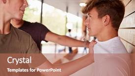  Presentation with middle school teens leisure activities - PPT theme having boy being bullied at school background and a coral colored foreground