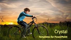  Presentation with biking - Colorful slide set enhanced with boy biking backdrop and a tawny brown colored foreground