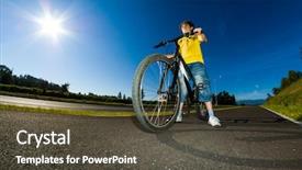  Presentation with biking - Slide deck having boy biking background and a tawny brown colored foreground
