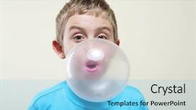  Presentation with bubble - PPT theme consisting of boy blowing a bubble background and a light blue colored foreground