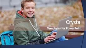  Presentation with teenager winners - Amazing PPT layouts having boy boy - teenager with laptop sitting backdrop and a coral colored foreground
