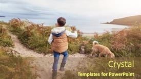  Presentation with fishing net - PPT layouts having boy-carrying-fishing-net-exploring background and a tawny brown colored foreground